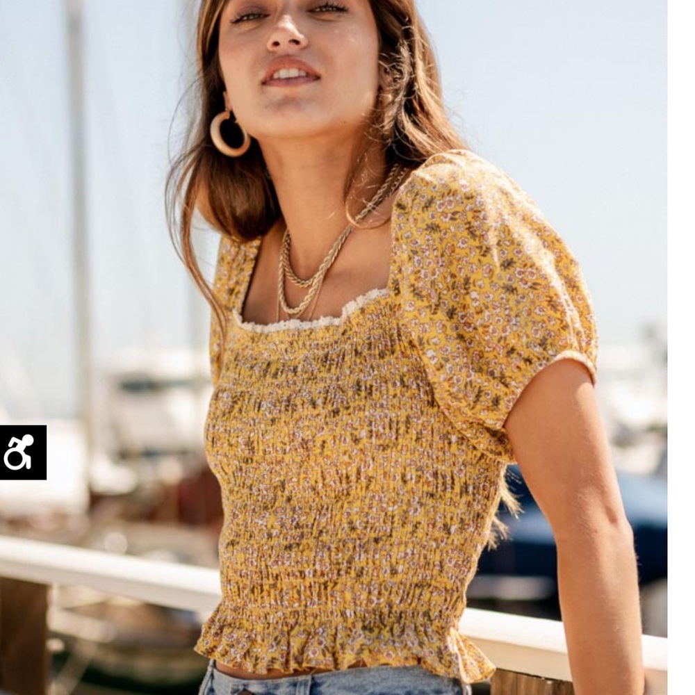 yellow floral smocked top